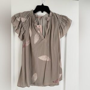 Philosophy Taupe and Pink Ruffled Blouse